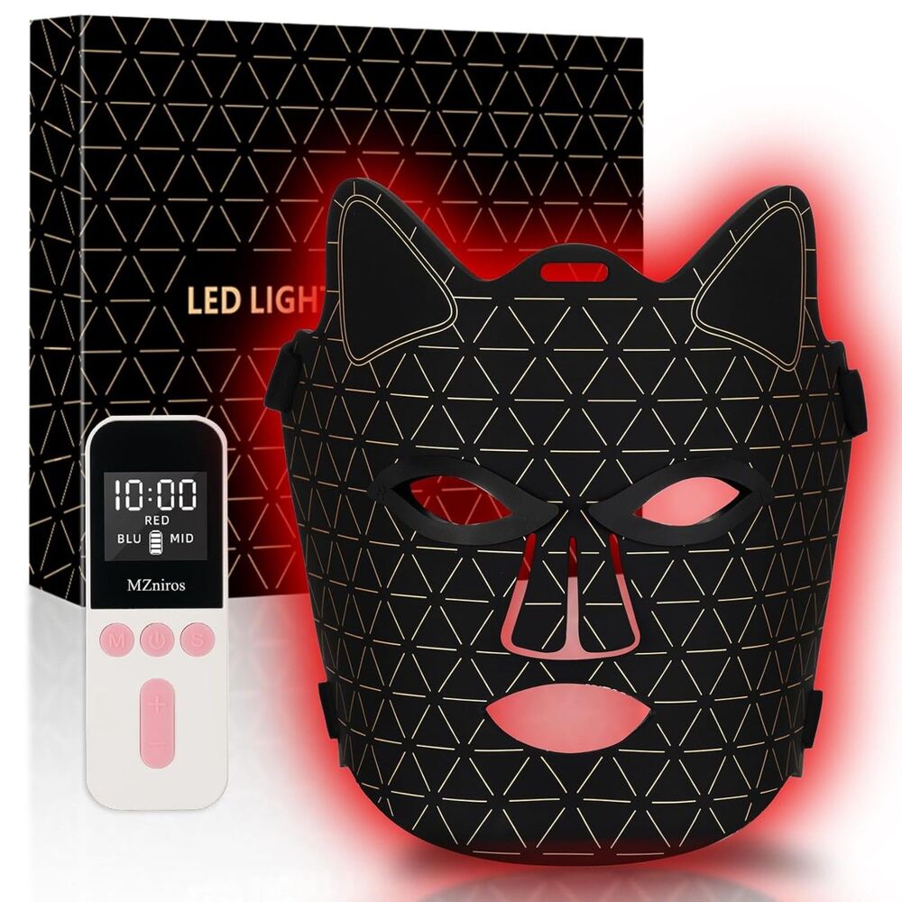 New LED Facial Skincare Mask 3 Modes w/ Rechargeable Remote -Cat, Bat (man)